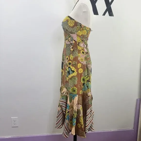 Vintage Y2K Nanette Lepore 100% Silk Floral Strapless Dress Ruffle Fairy 2 - Picture 5 of 9